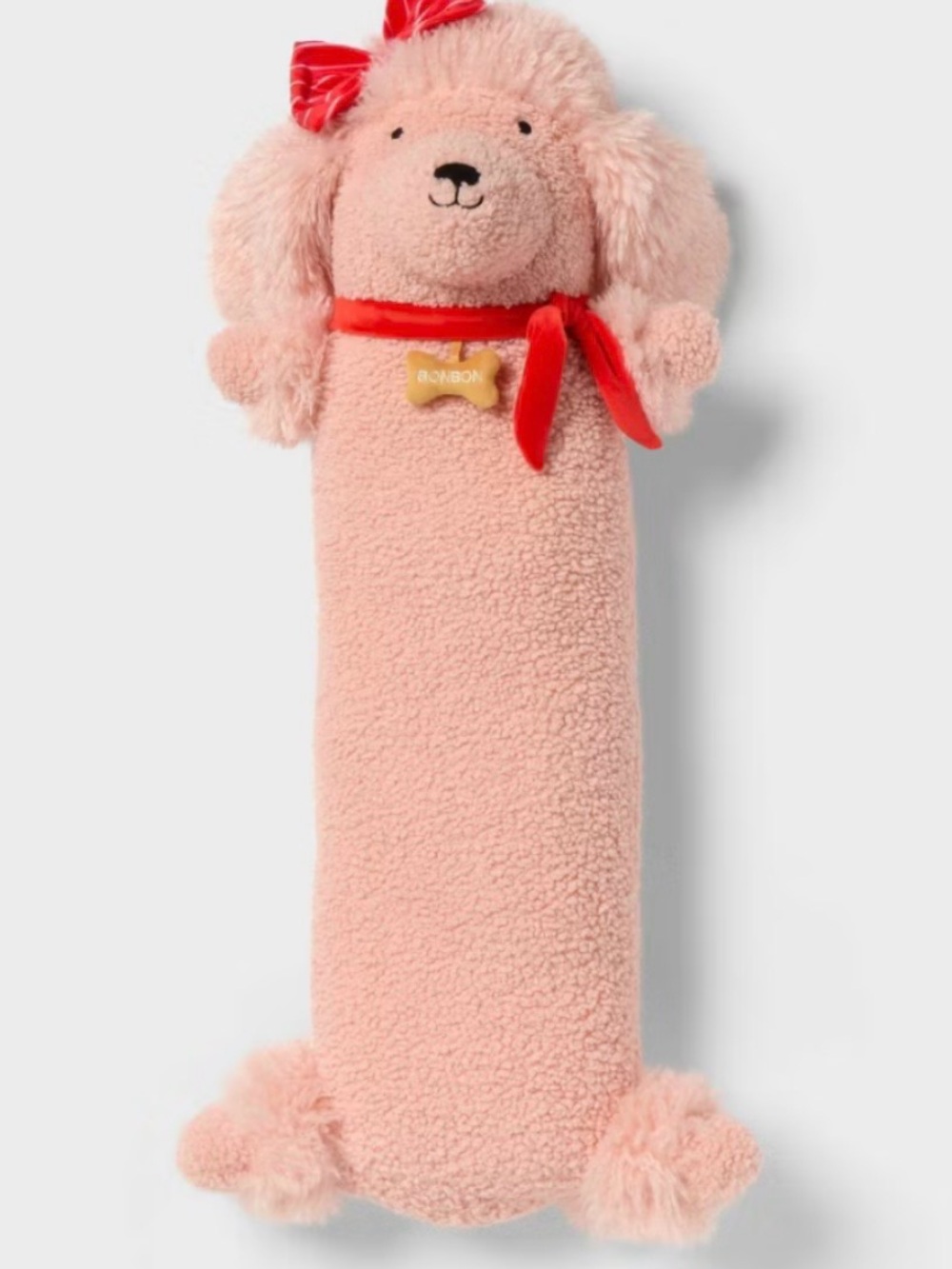 Pillowfort Pink Plush Poodle Tug Toy with Red Bow and Scarf